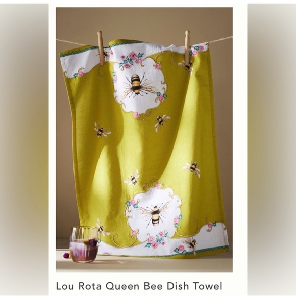 Anthropologie Lou Rota Queen Bee dish towel size 28”by 21” - Picture 6 of 9